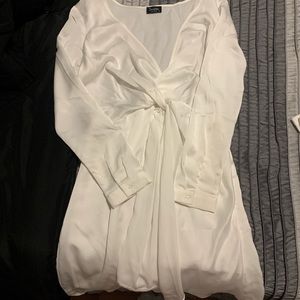 White satin long sleeve dress